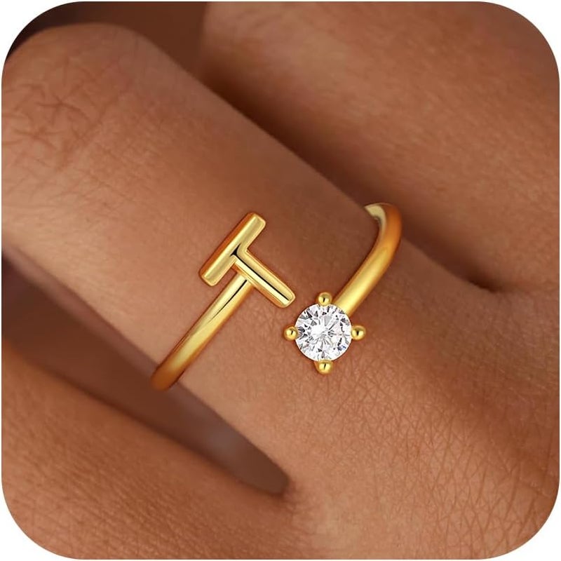 BLThing Store Initial Rings for Girls Kids Women - Dainty 14K Gold Plated Dainty A - Z Initial Letter Rings No Tarnish Teen Girls Gifts Trendy Stuff Birthday Gifts for 5 6 7 8 9 10 Year Old Girl - Image 1